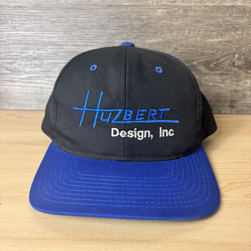 Vintage Huzbert Design Inc Hat Cap Snap Back Black Blue Embroidered Mens